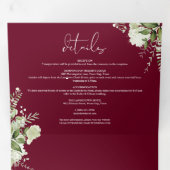 Modern Burgundy Greenery Floral Photo Wedding Drieluik Uitnodiging (Binnenzijde eerst)