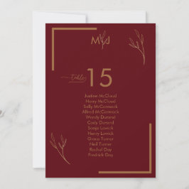 Modern Burgundy Guests Seating List Table Number Kaart