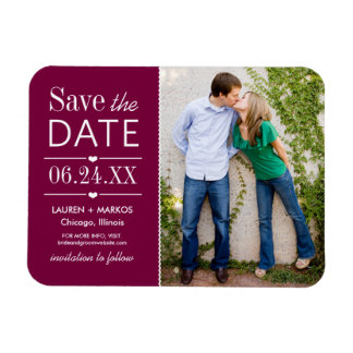 Modern Burgundy Hearts Wedding Photo Save the Date Magneet
