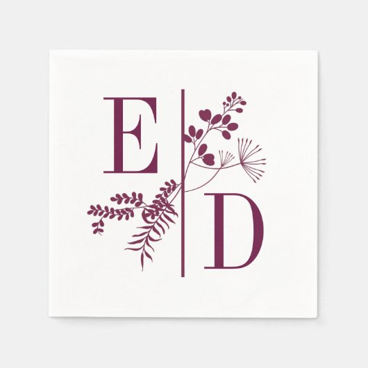 Modern Burgundy Initialen Wedding Napkins Servet (Voorkant)