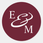 Modern Burgundy Initials Wedding  Ronde Sticker (Voorkant)