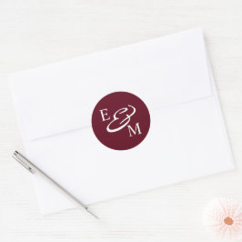 Modern Burgundy Initials Wedding  Ronde Sticker