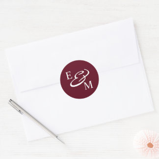 Modern Burgundy Initials Wedding  Ronde Sticker