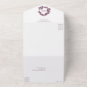 Modern Burgundy Leafy Crest Monogram Weddenschap All In One Uitnodiging (Buitenkant)
