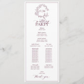 Modern Burgundy Leafy Crest Monogram Weddenschap Programmakaart (Achterkant)