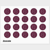 Modern Burgundy Leafy Crest Monogram Weddenschap Ronde Sticker (Vel)