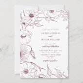 Modern Burgundy Line Art Floral Wedding Kaart (Voorkant)