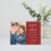 Modern Burgundy Maroon Red Photo Save the Date Briefkaart (Staand voorkant)