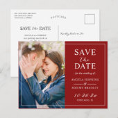 Modern Burgundy Maroon Red Photo Save the Date Briefkaart (Voorkant / Achterkant)