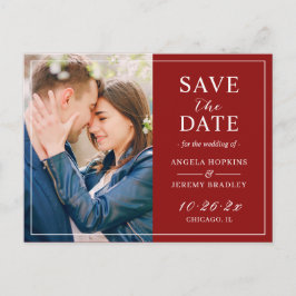 Modern Burgundy Maroon Red Photo Save the Date Briefkaart