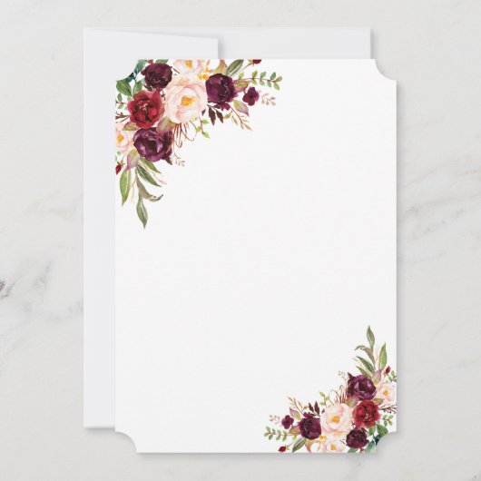 Modern Burgundy Marsala Floral Handwriting Wedding Kaart (Achterkant)