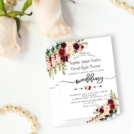 Modern Burgundy Marsala Floral Handwriting Wedding Kaart