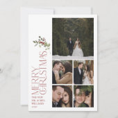 Modern Burgundy Merry Christmas Typography 5 Photo Feestdagenkaart (Voorkant)