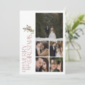 Modern Burgundy Merry Christmas Typography 5 Photo Feestdagenkaart (Staand voorkant)