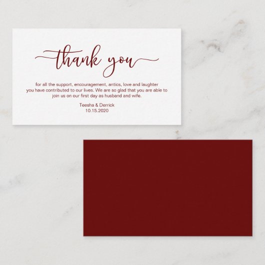 Modern Burgundy minimalism font Birthday Dankuwel Informatiekaartje (Voorkant / Achterkant)
