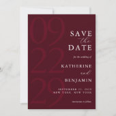 Modern Burgundy Minimalist Wedding Save The Date (Voorkant)