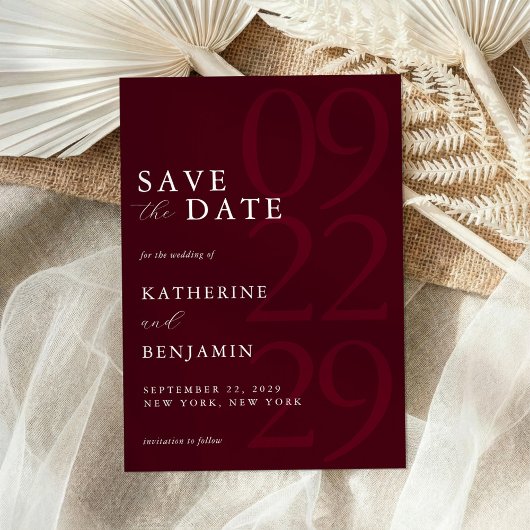 Modern Burgundy Minimalist Wedding Save The Date