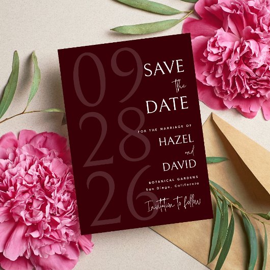 Modern Burgundy Minimalist Wedding Save The Date
