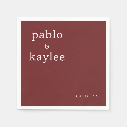 Modern Burgundy minimalist Wedding Servet (Voorkant)