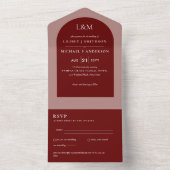Modern Burgundy Monochrome Wedding All In One Uitnodiging (Binnen)
