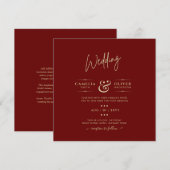 Modern Burgundy Monochrome Wedding Kaart (Voorkant / Achterkant)