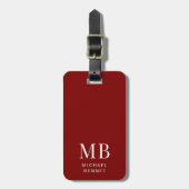 Modern Burgundy Monogram Bagagelabel (Voorkant verticaal)