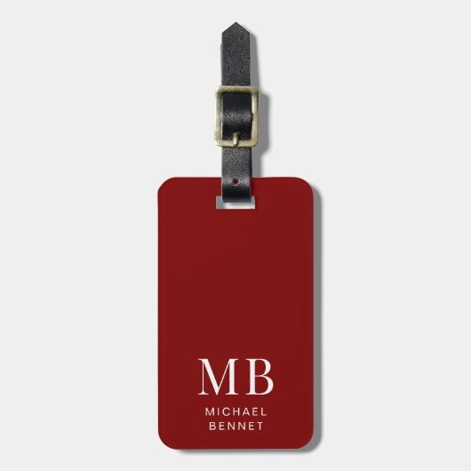 Modern Burgundy Monogram Bagagelabel (Voorkant verticaal)