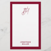 Modern Burgundy Monogram Briefpapier (Voorkant)
