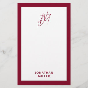 Modern Burgundy Monogram Briefpapier