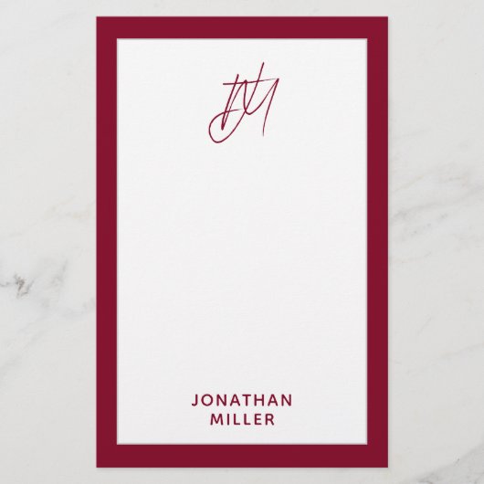 Modern Burgundy Monogram Briefpapier (Voorkant)