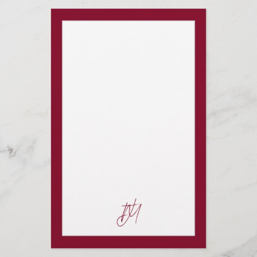 Modern Burgundy Monogram Briefpapier (Achterkant)