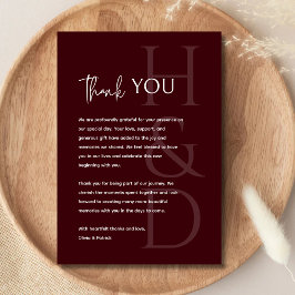 Modern Burgundy Monogram Minimalist Wedding Bedankkaart
