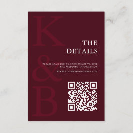 Modern Burgundy Monogram Minimalist Wedding Informatiekaartje