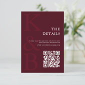 Modern Burgundy Monogram Minimalist Wedding Informatiekaartje (Staand voorkant)