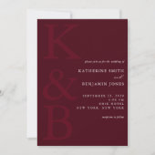 Modern Burgundy Monogram Minimalist Wedding Kaart (Voorkant)