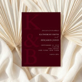 Modern Burgundy Monogram Minimalist Wedding Kaart