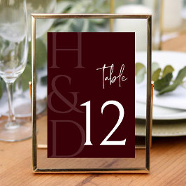 Modern Burgundy Monogram Minimalist Wedding Kaart