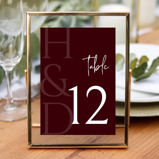 Modern Burgundy Monogram Minimalist Wedding Kaart