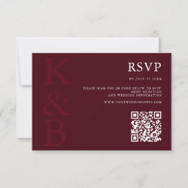 Modern Burgundy Monogram Minimalist Wedding RSVP Kaartje