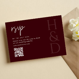 Modern Burgundy Monogram Minimalist Wedding RSVP Kaartje