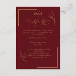 Modern Burgundy  Monogram Wedding Details Informatiekaartje