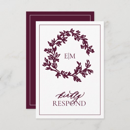 Modern Burgundy Monogram Wedding RSVP-kaart RSVP Kaartje (Voorkant / Achterkant)