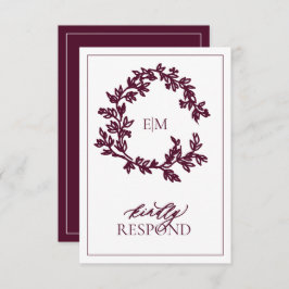 Modern Burgundy Monogram Wedding RSVP-kaart RSVP Kaartje