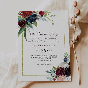 Modern Burgundy Navy 50th Wedding Jubileum Kaart
