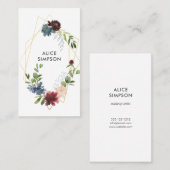 Modern Burgundy Navy Blue Floral Geometric Visitekaartje (Voorkant / Achterkant)