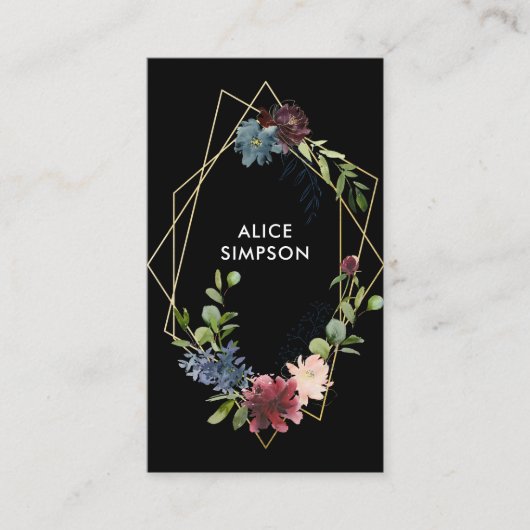 Modern Burgundy Navy Blue Floral Geometric Visitekaartje (Voorkant)