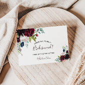 Modern Burgundy Navy Blush Floral Bridesmaid Uitnodiging Briefkaart