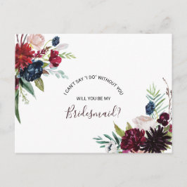 Modern Burgundy Navy Blush Floral Bridesmaid Uitnodiging Briefkaart