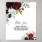 Modern Burgundy Navy Blush Floral Date Jar Sign Poster (Voorkant)