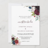 Modern Burgundy Navy Blush Floral Spain Wedding Kaart (Voorkant)